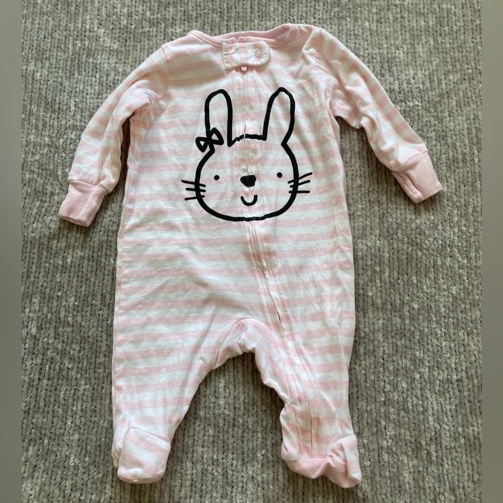 Gerber Bunny Footie Pajama Lot Newborn Spring Cotton Stripes Soft Sleeper - Picture 9 of 10